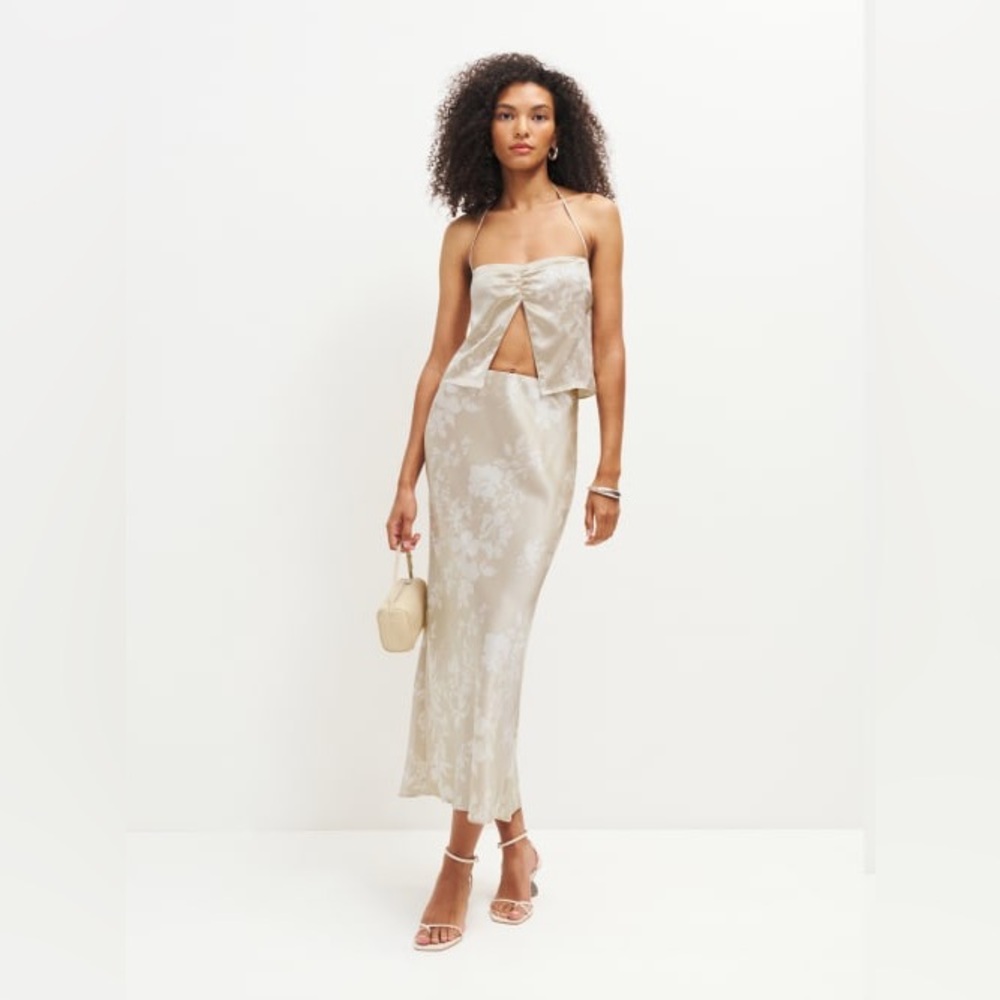 Reformation Beba Silk Two Piece in Sable